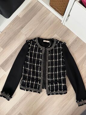 Tory Burch Black and White Tweed-Style Blazer